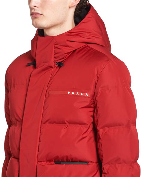 Prada puffer jacket red with fur hood 